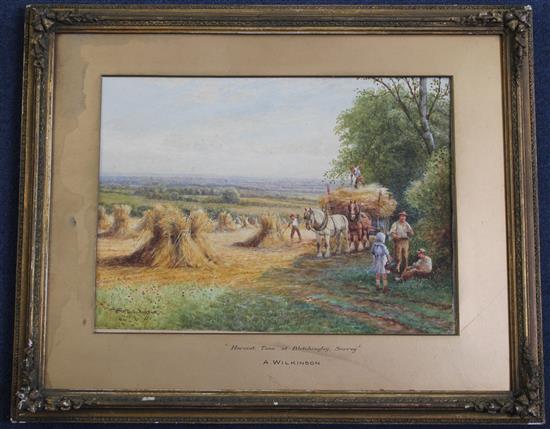 Arthur Stanley Wilkinson (1860-1930) Harvest time at Bletchingley, Surrey, 11 x 15in.